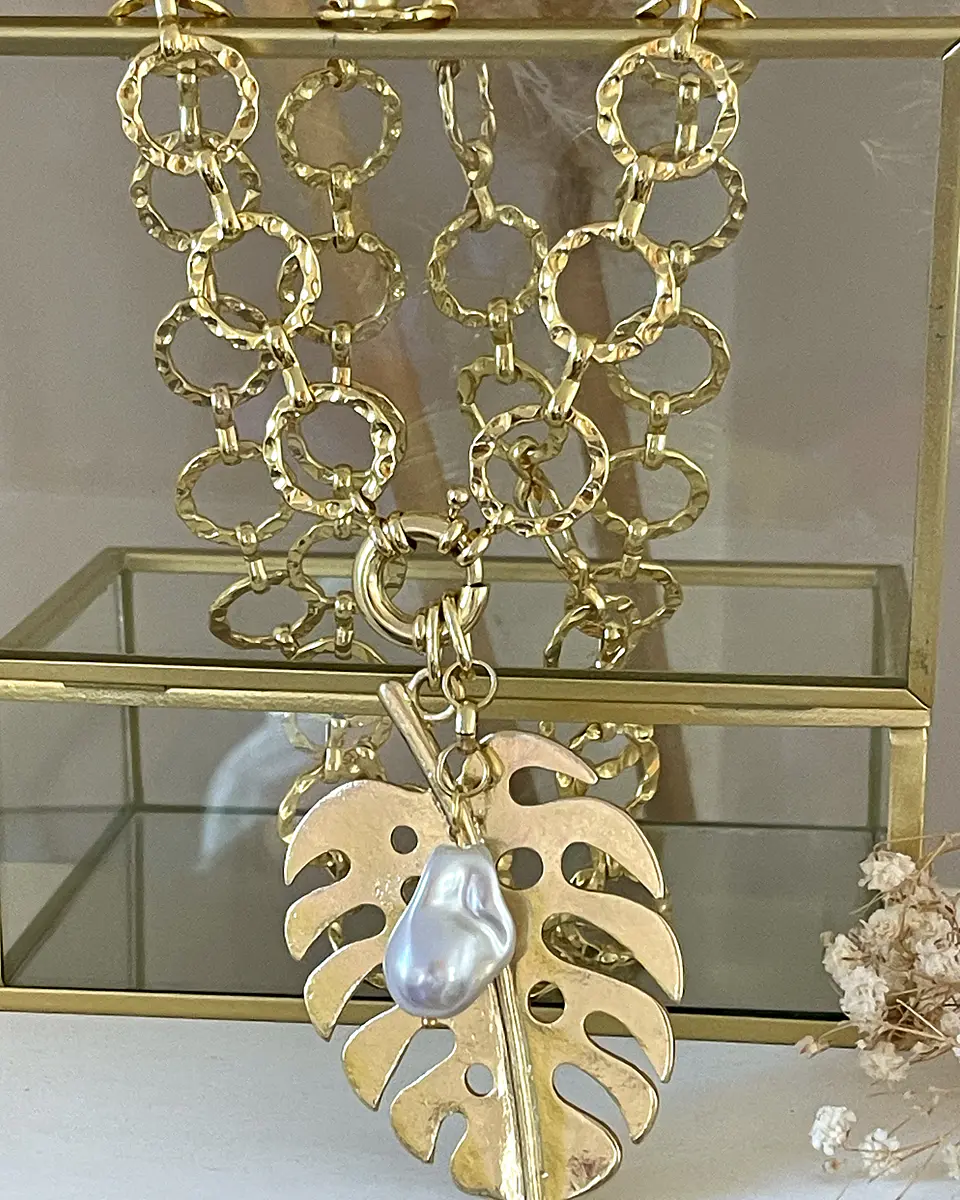 Collar XL Maxi Hoja con Perla Gold 2