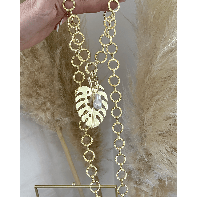 Collar XL Maxi Hoja con Perla Gold