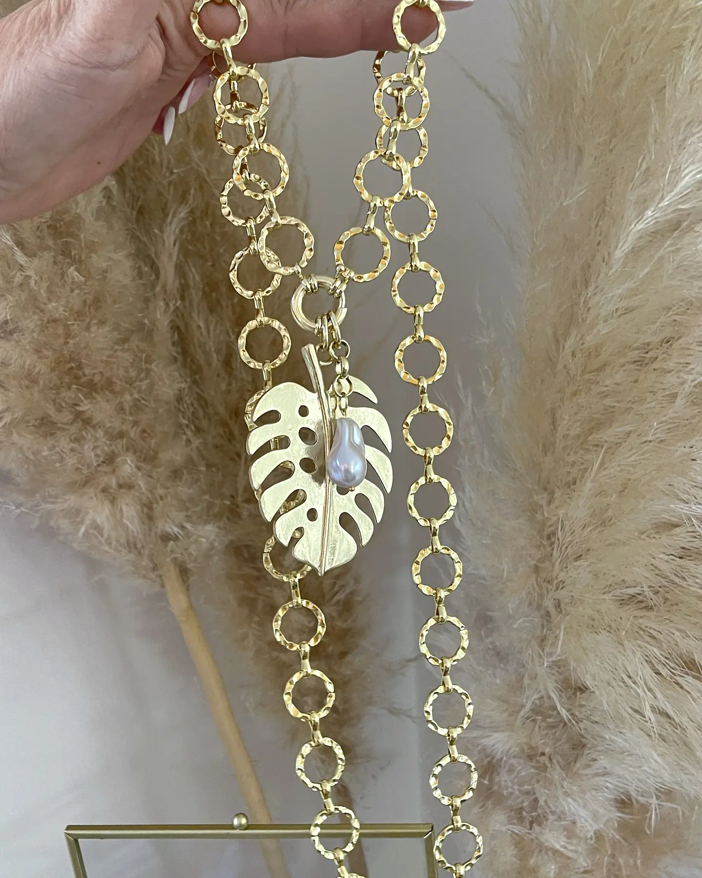 Collar XL Maxi Hoja con Perla Gold 5