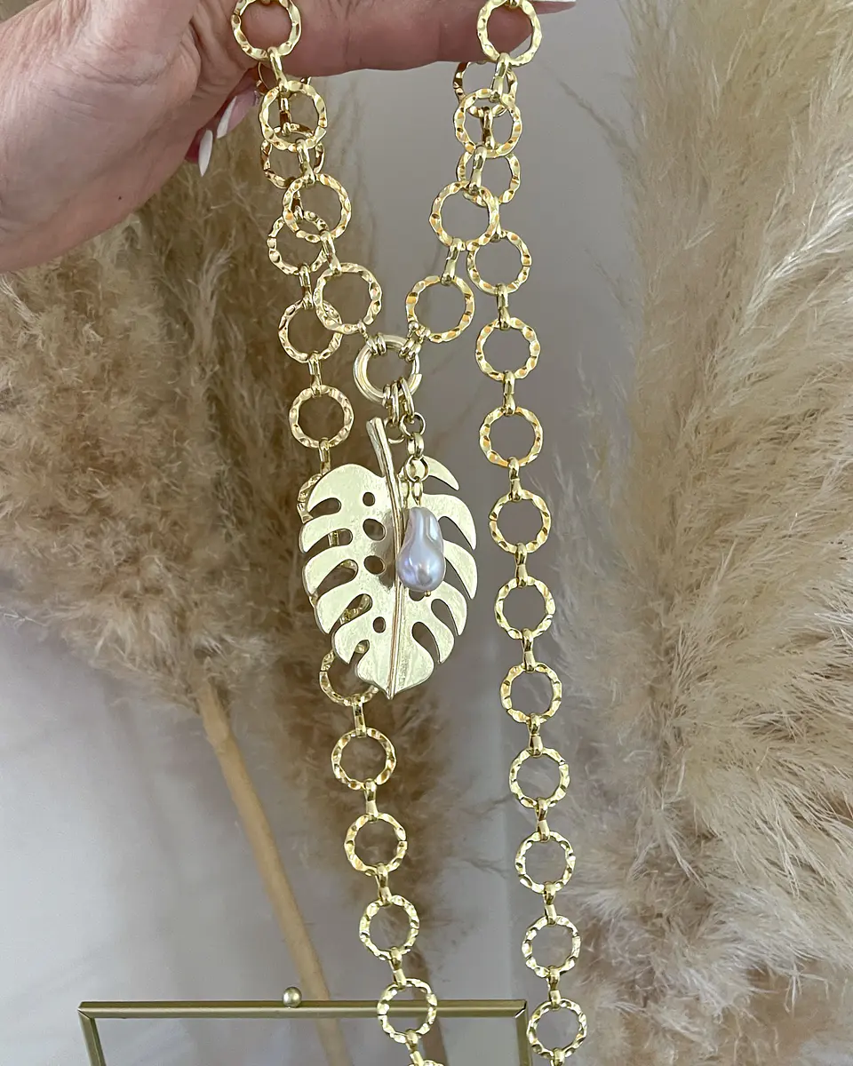 Collar XL Maxi Hoja con Perla Gold 5
