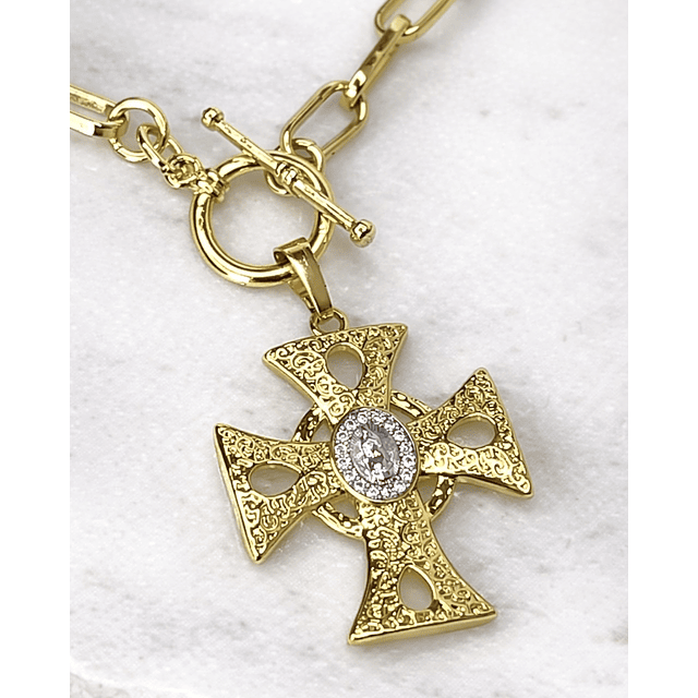 Collar Cruz relieve Virgen Gold