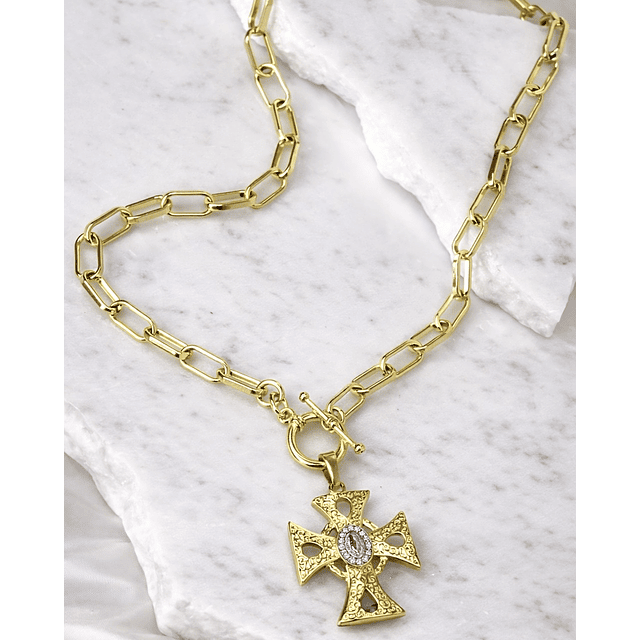 Collar Cruz relieve Virgen Gold