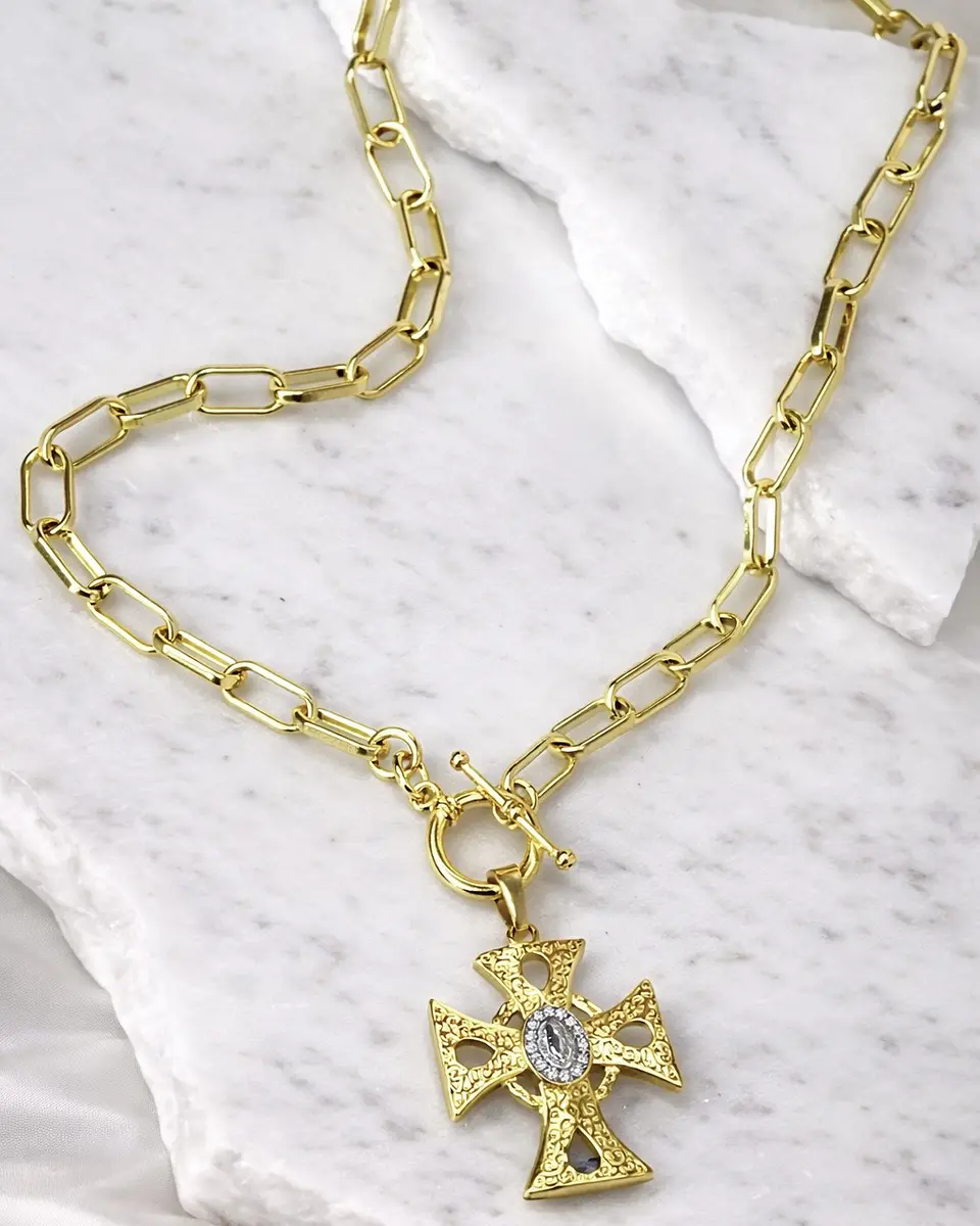 Collar Cruz relieve Virgen Gold 4