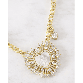 Collar maxi Corazón Virgen Nácar cristales gold