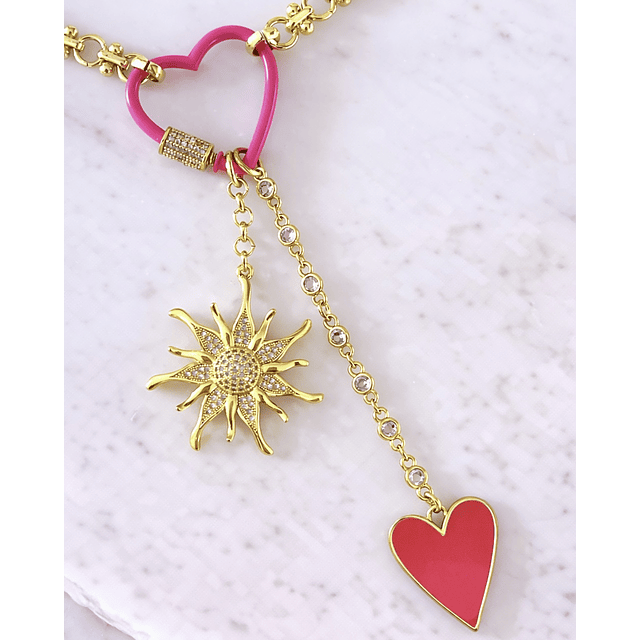 Collar Sol Corazón Pink Multidije Gold