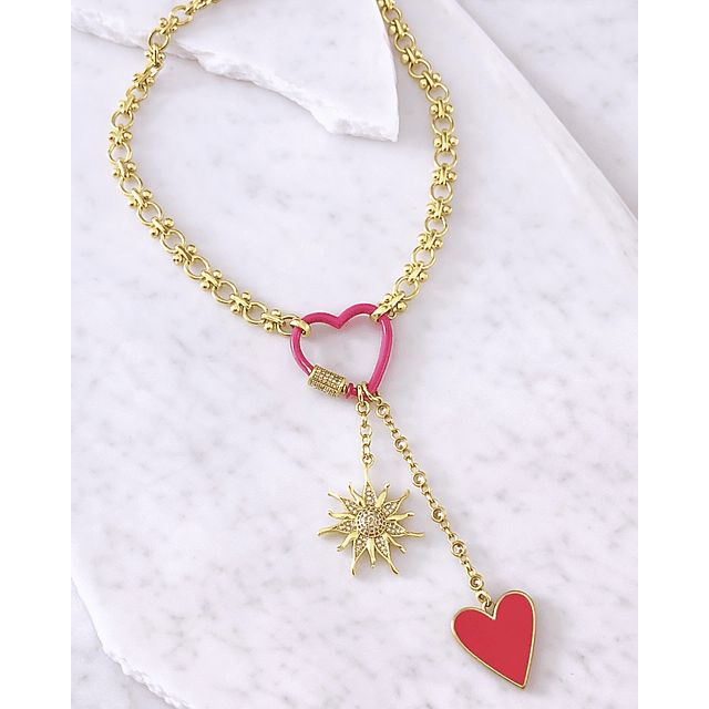 Collar Sol Corazón Pink Multidije Gold