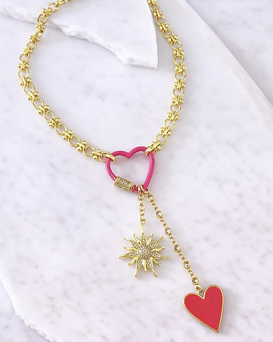 Collar Sol Corazón Pink Multidije Gold 1