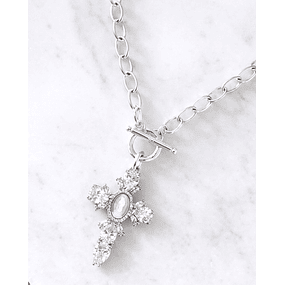 Collar Maxi Cruz Cristales y Nácar Silver