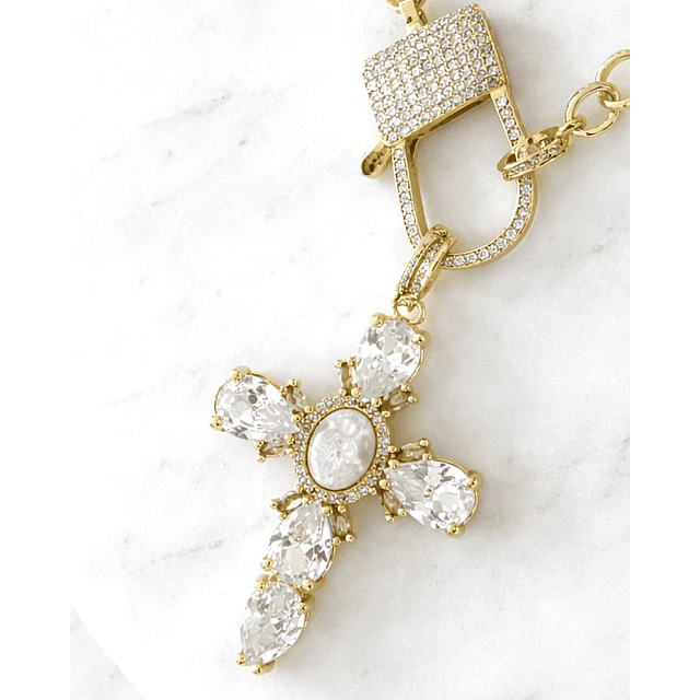 Collar XL Maxi Cruz Cristales  Broche Candado Luxury Gold