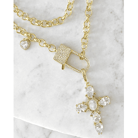 Collar XL Maxi Cruz Cristales  Broche Candado Luxury Gold