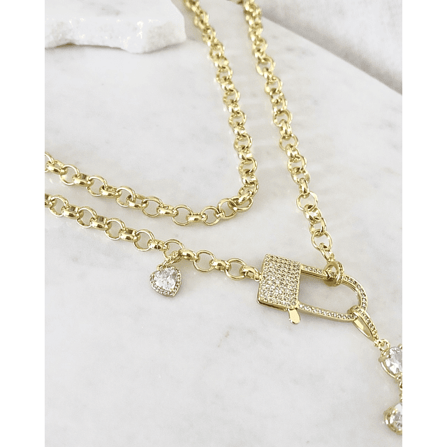 Collar XL Maxi Cruz Cristales  Broche Candado Luxury Gold