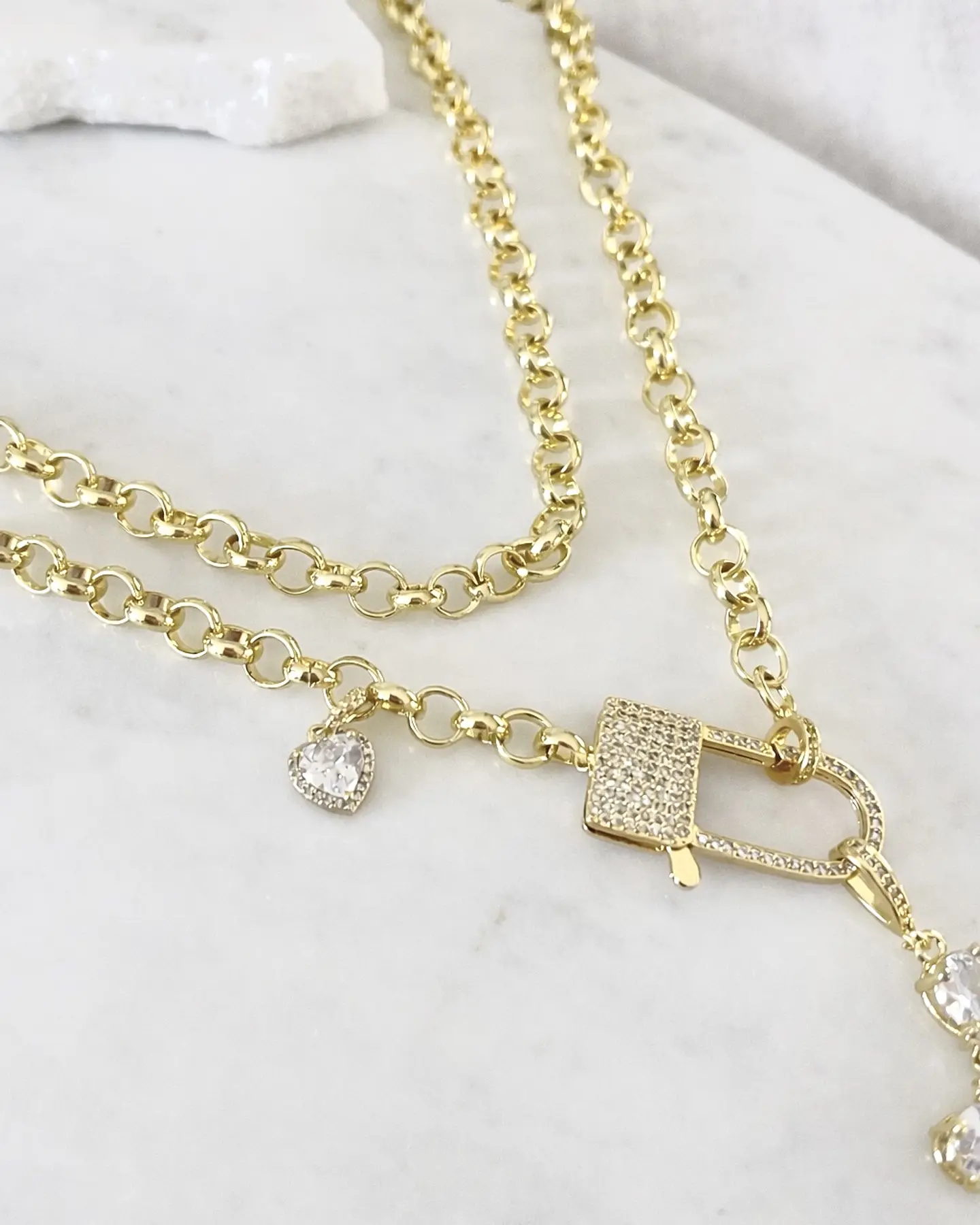 Collar XL Maxi Cruz Cristales  Broche Candado Luxury Gold 3