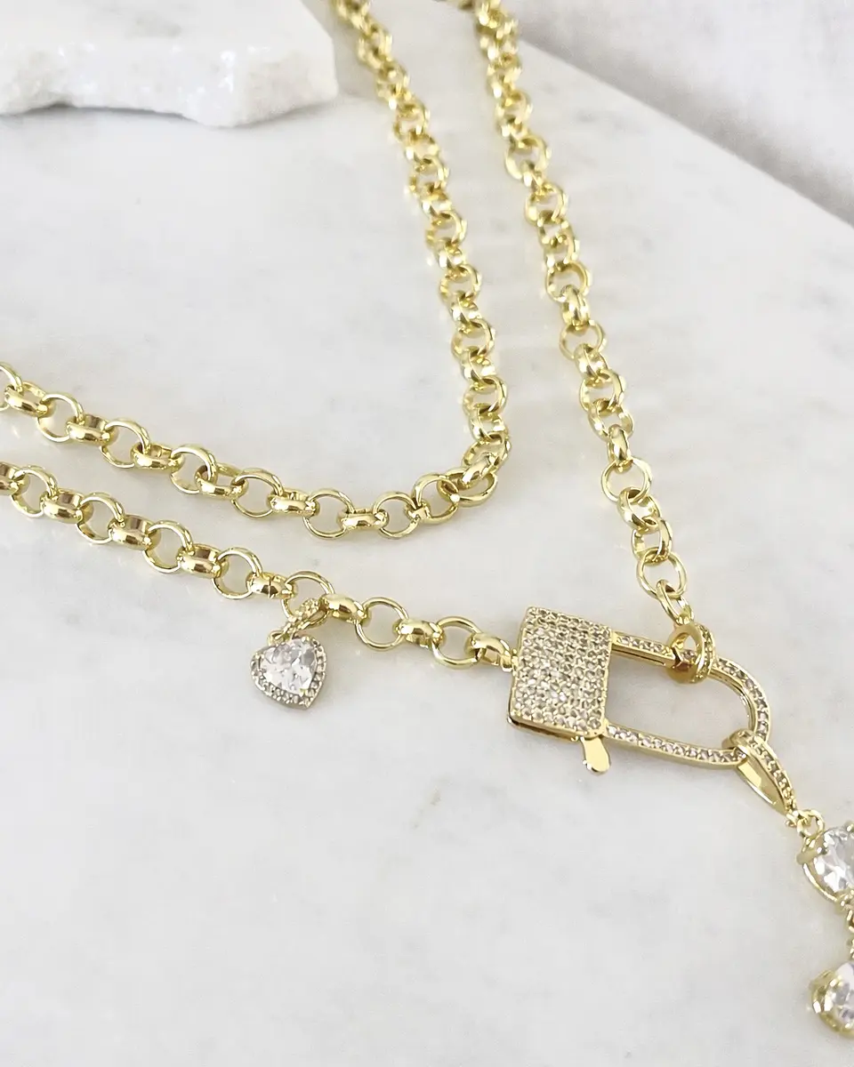 Collar XL Maxi Cruz Cristales  Broche Candado Luxury Gold 3