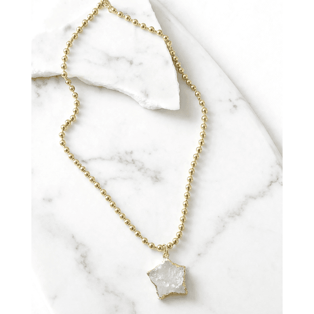 Collar Balines Estrella Cuarzo Cristal  Gold