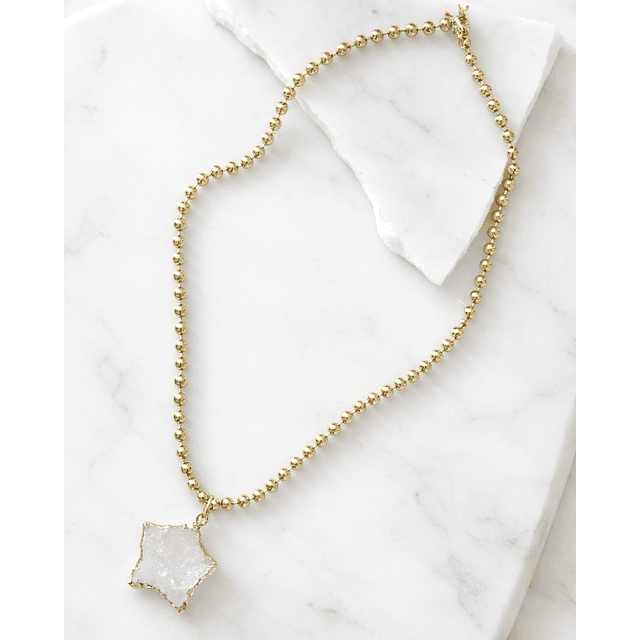 Collar Balines Estrella Cuarzo Cristal  Gold