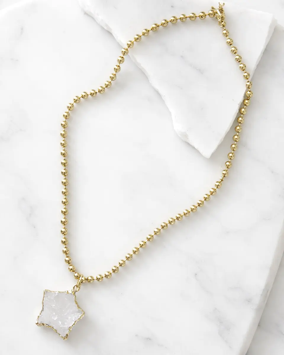Collar Balines Estrella Cuarzo Cristal  Gold 2