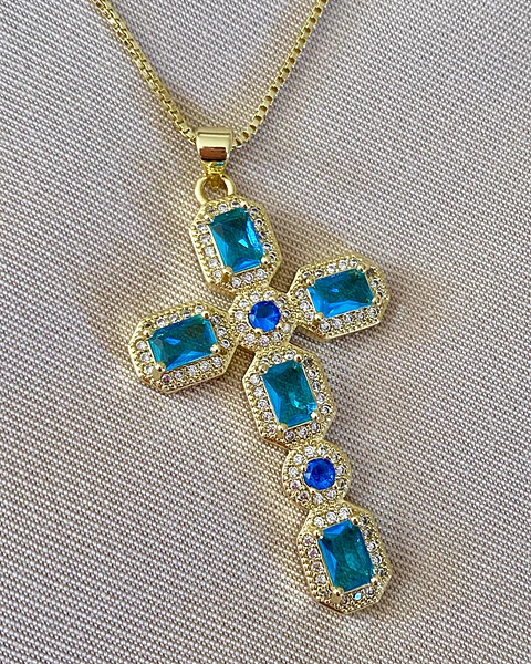 Collar Cadena Cruz Cristales Calipso Gold