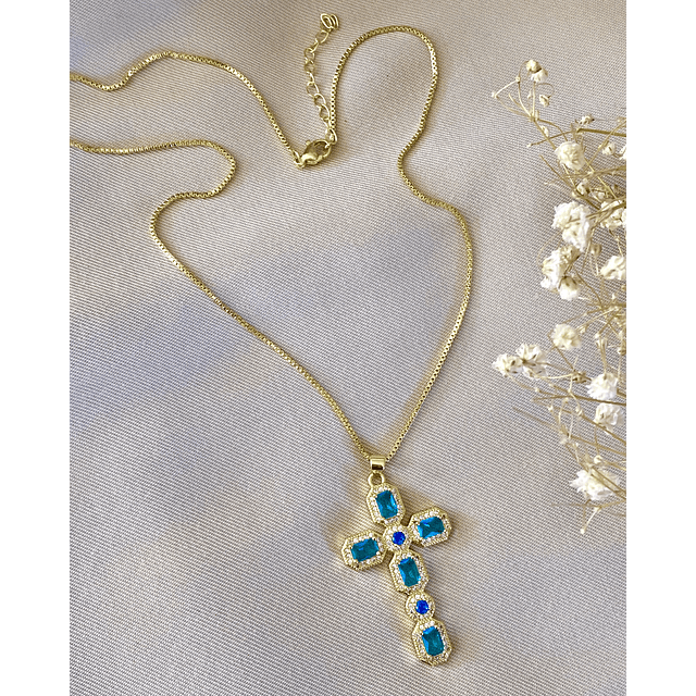 Collar Cadena Cruz Cristales Calipso Gold