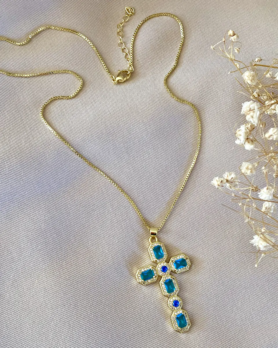 Collar Cadena Cruz Cristales Calipso Gold 2