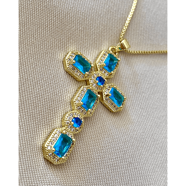 Collar Cadena Cruz Cristales Calipso Gold