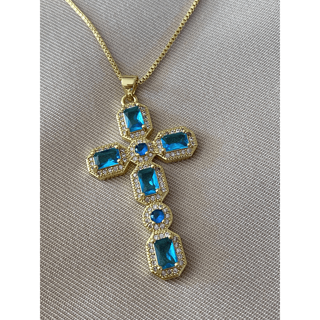Collar Cadena Cruz Cristales Calipso Gold