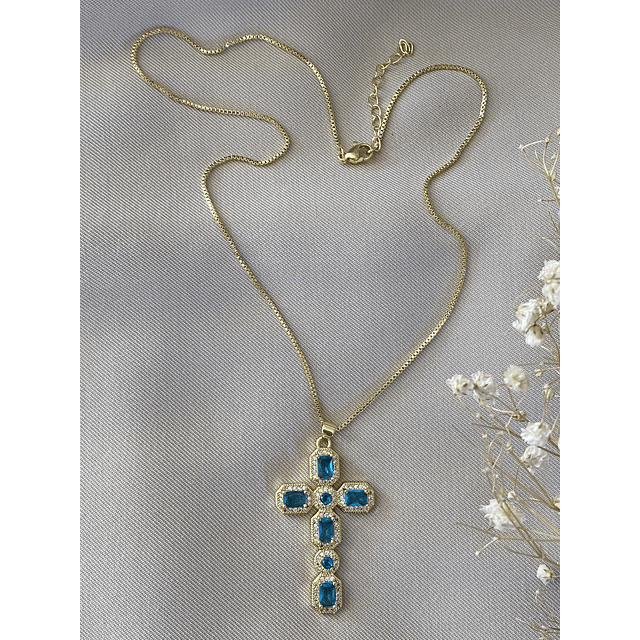 Collar Cadena Cruz Cristales Calipso Gold