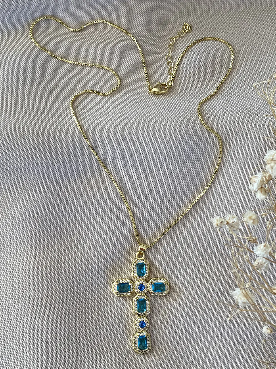 Collar Cadena Cruz Cristales Calipso Gold 6
