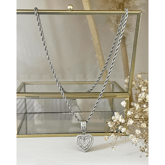 Collar Corazón Circones cadena turbillon Silver 