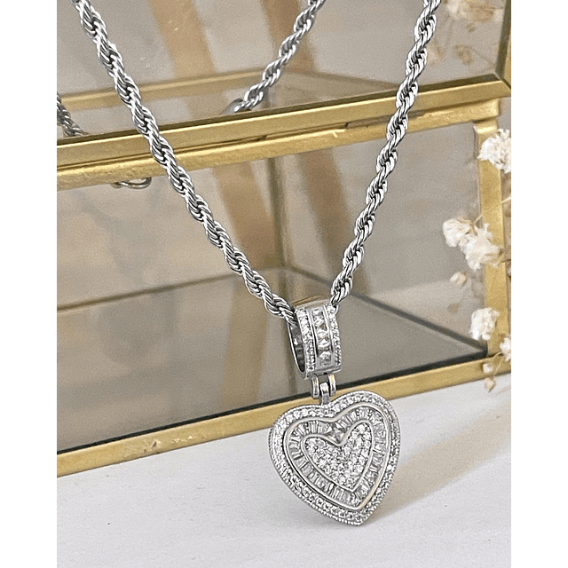 Collar Corazón Circones cadena turbillon Silver 