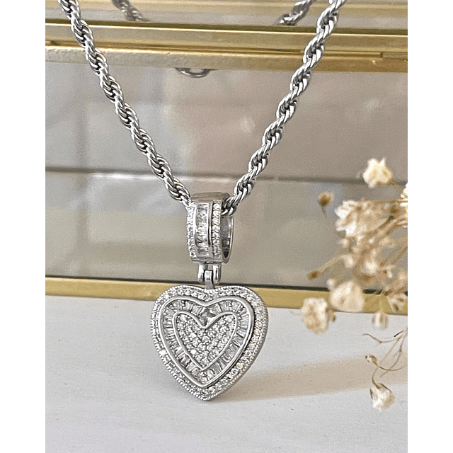 Collar Corazón Circones cadena turbillon Silver 