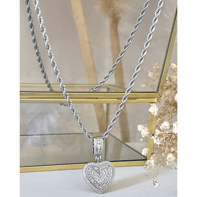 Collar Corazón Circones cadena turbillon Silver 
