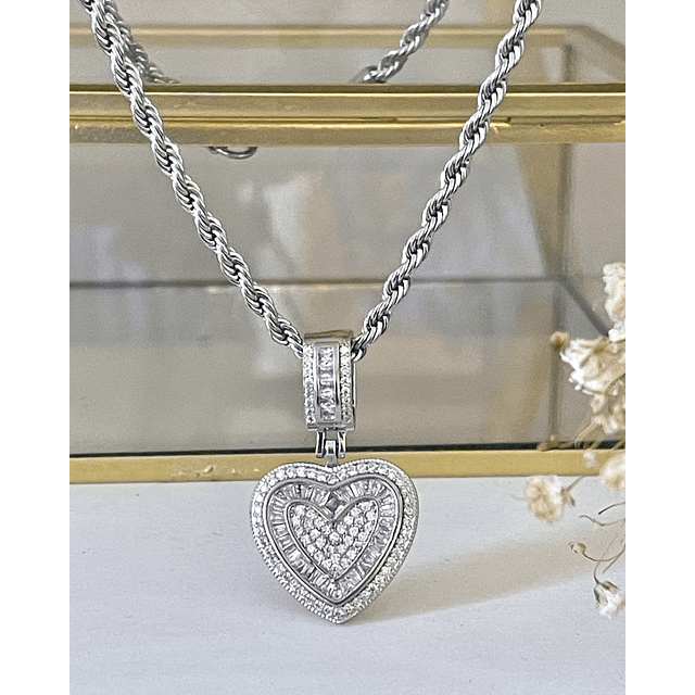 Collar Corazón Circones cadena turbillon Silver 