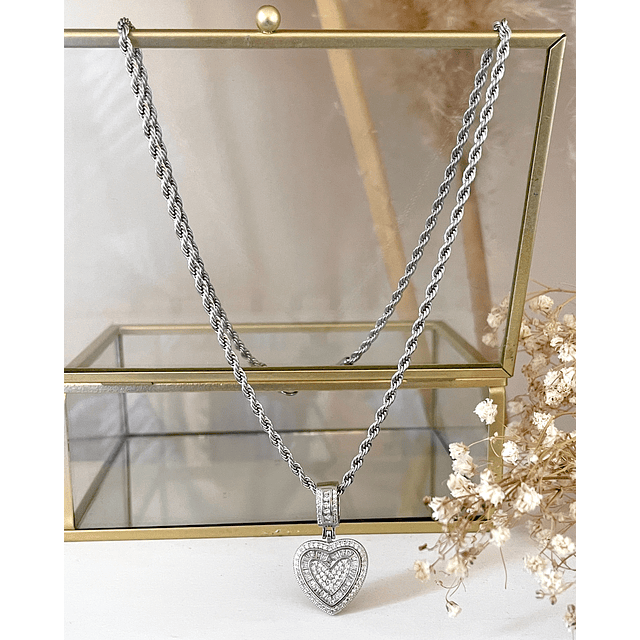 Collar Corazón Circones cadena turbillon Silver 