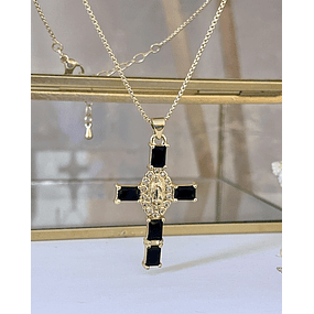Collar Cadena Cruz Cristales Black Gold