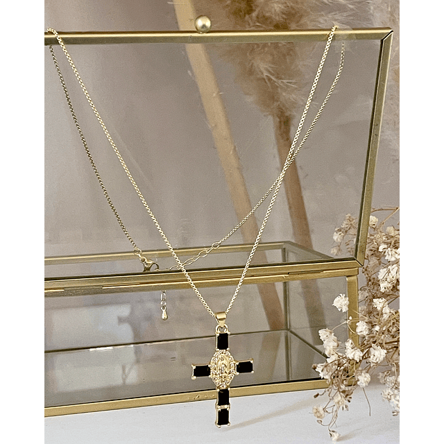 Collar Cadena Cruz Cristales Black Gold