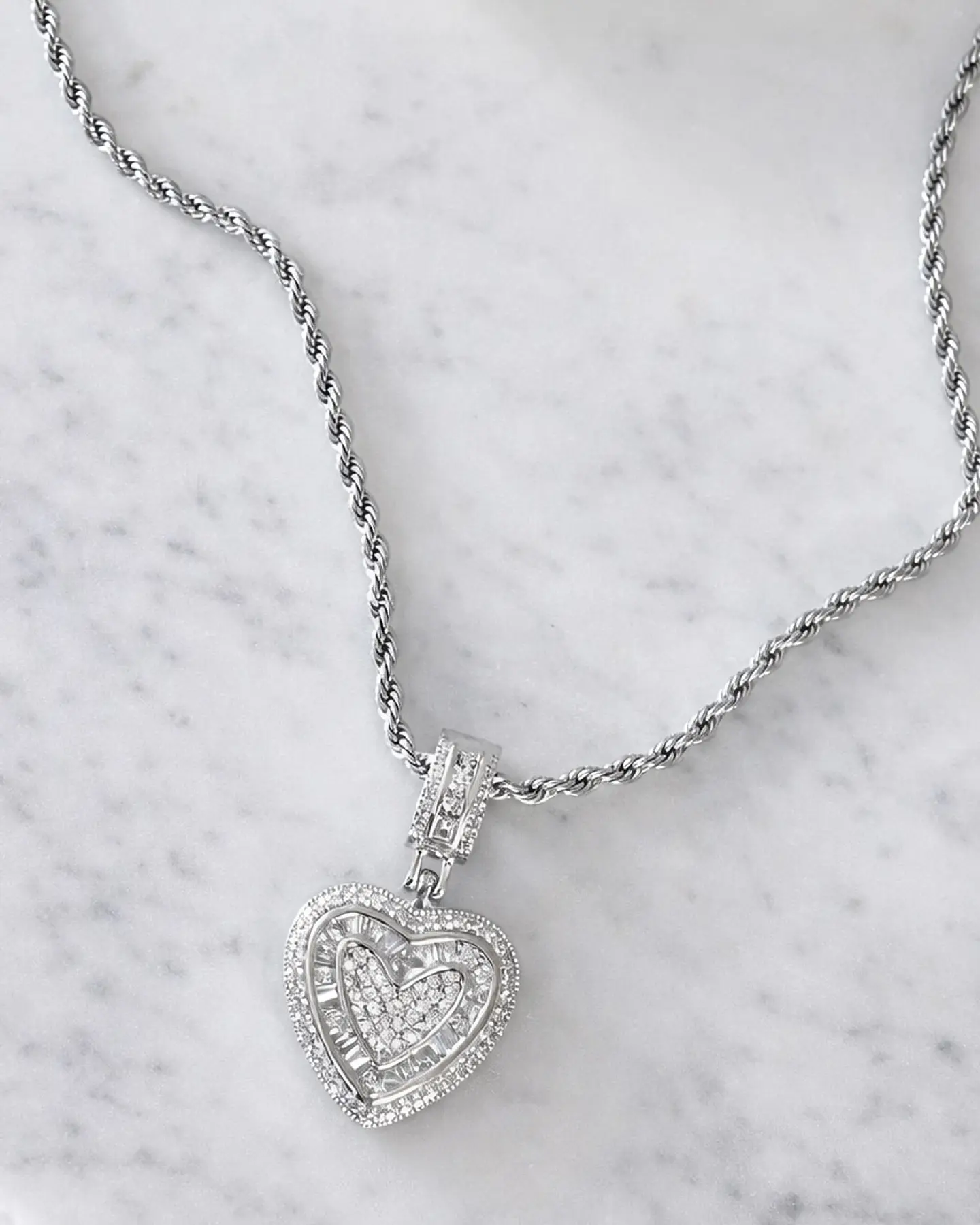Collar Corazón Circones cadena turbillon Silver  1