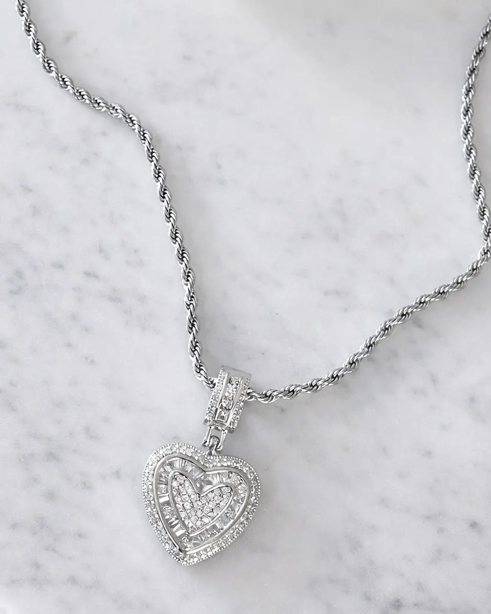 Collar Corazón Circones cadena turbillon Silver  1