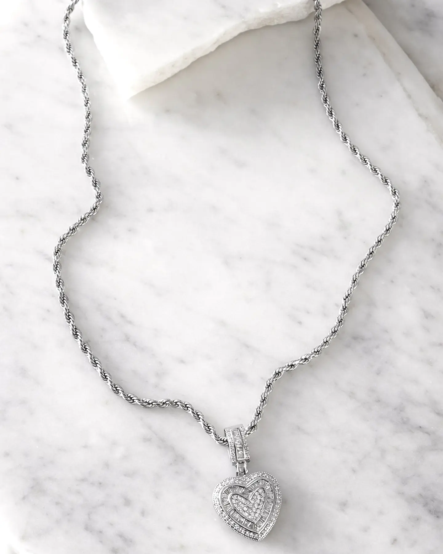 Collar Corazón Circones cadena turbillon Silver  2