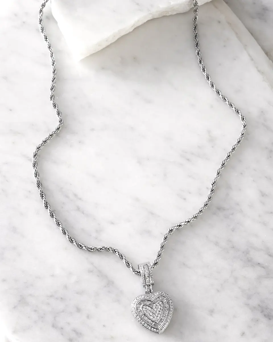 Collar Corazón Circones cadena turbillon Silver  2