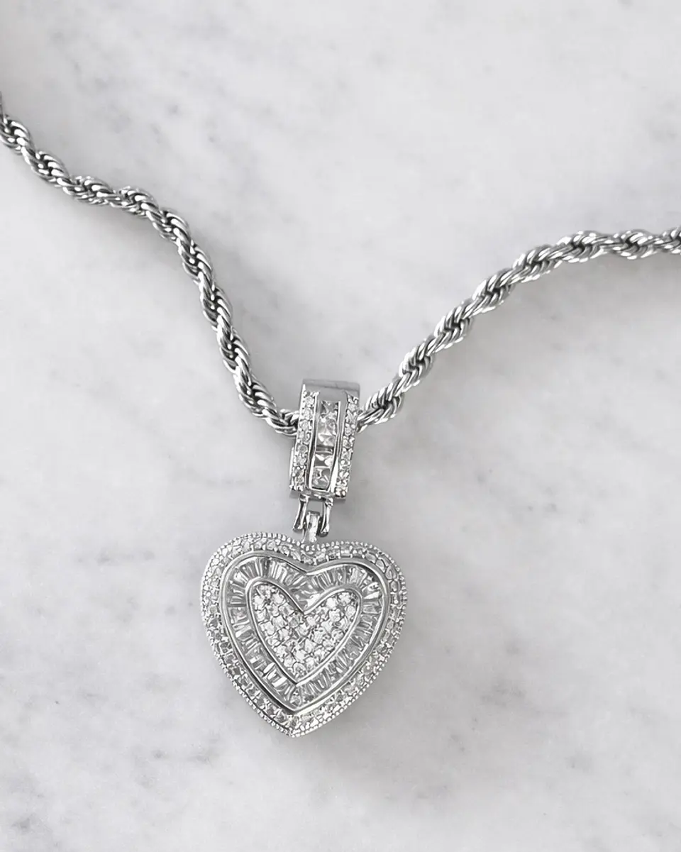 Collar Corazón Circones cadena turbillon Silver  3