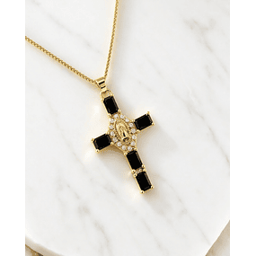 Collar Cadena Cruz Cristales Black Gold
