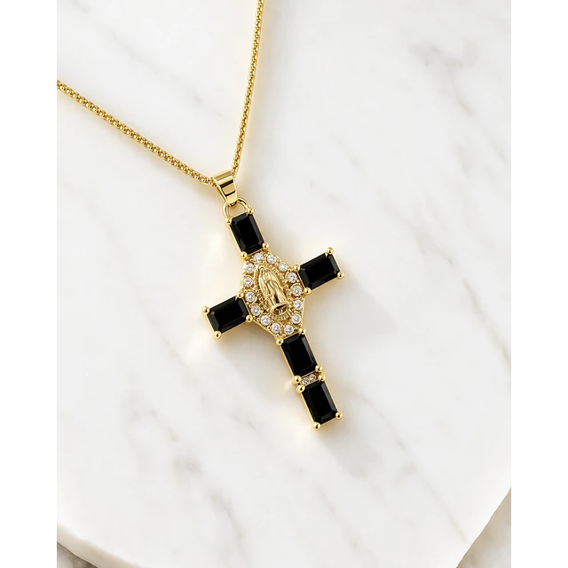 Collar Cadena Cruz Cristales Black Gold