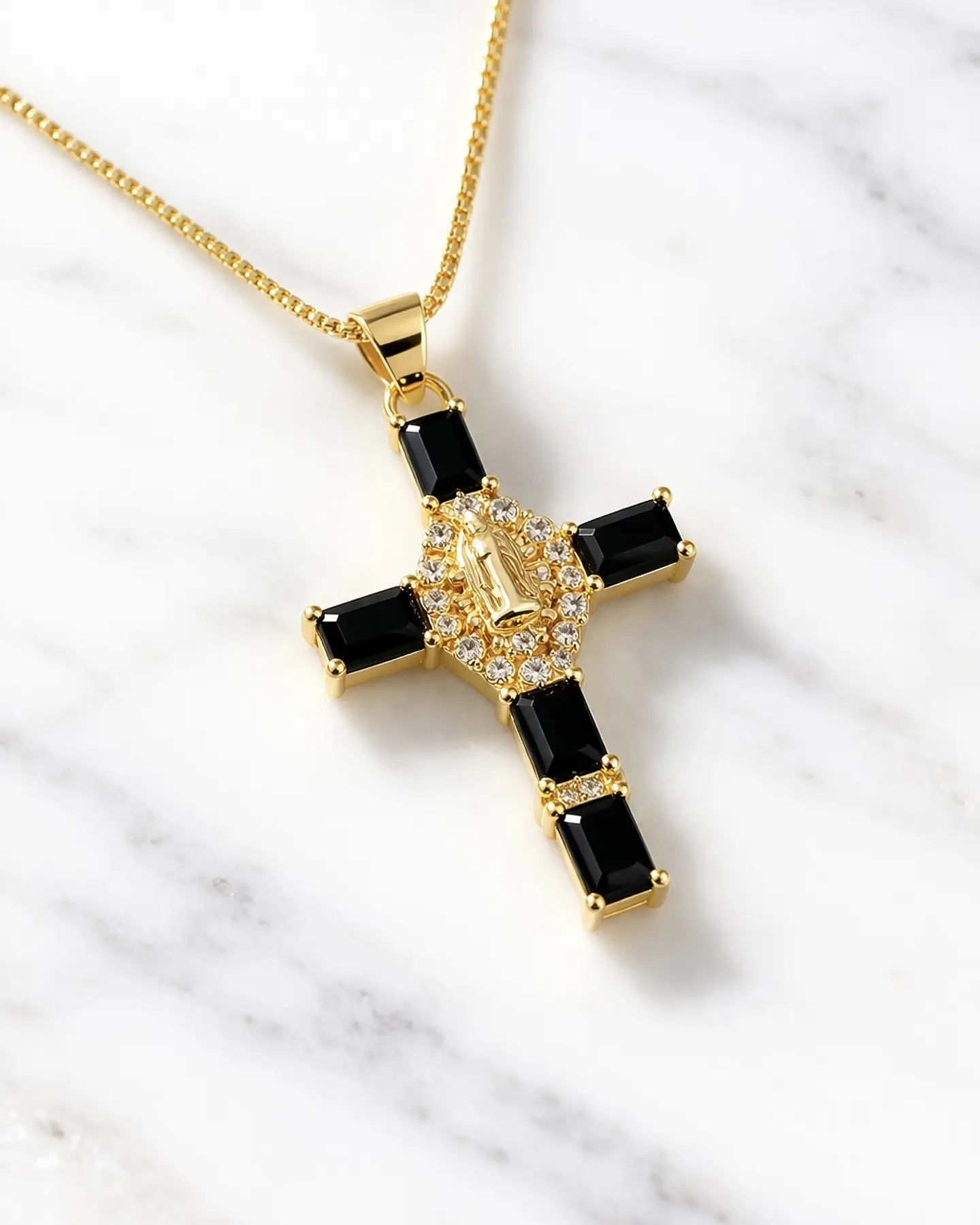 Collar Cadena Cruz Cristales Black Gold 3