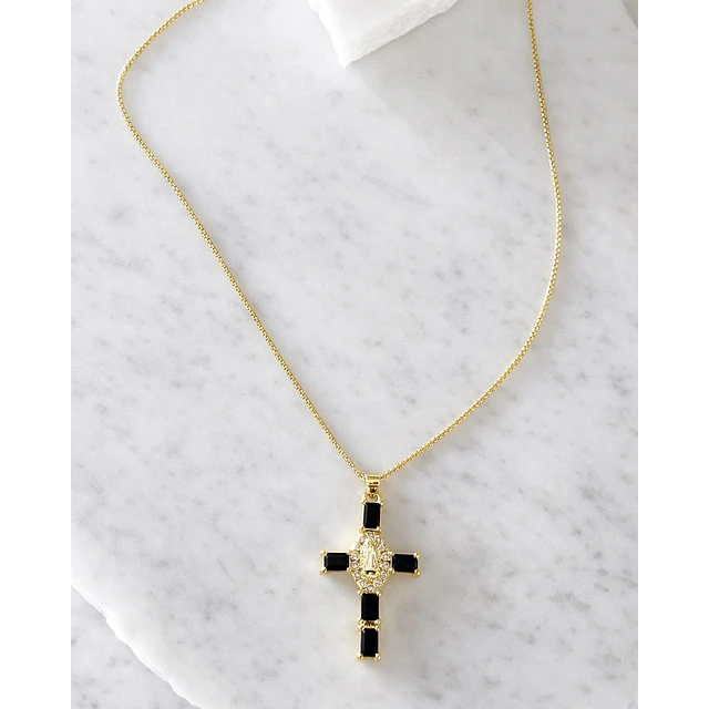 Collar Cadena Cruz Cristales Black Gold