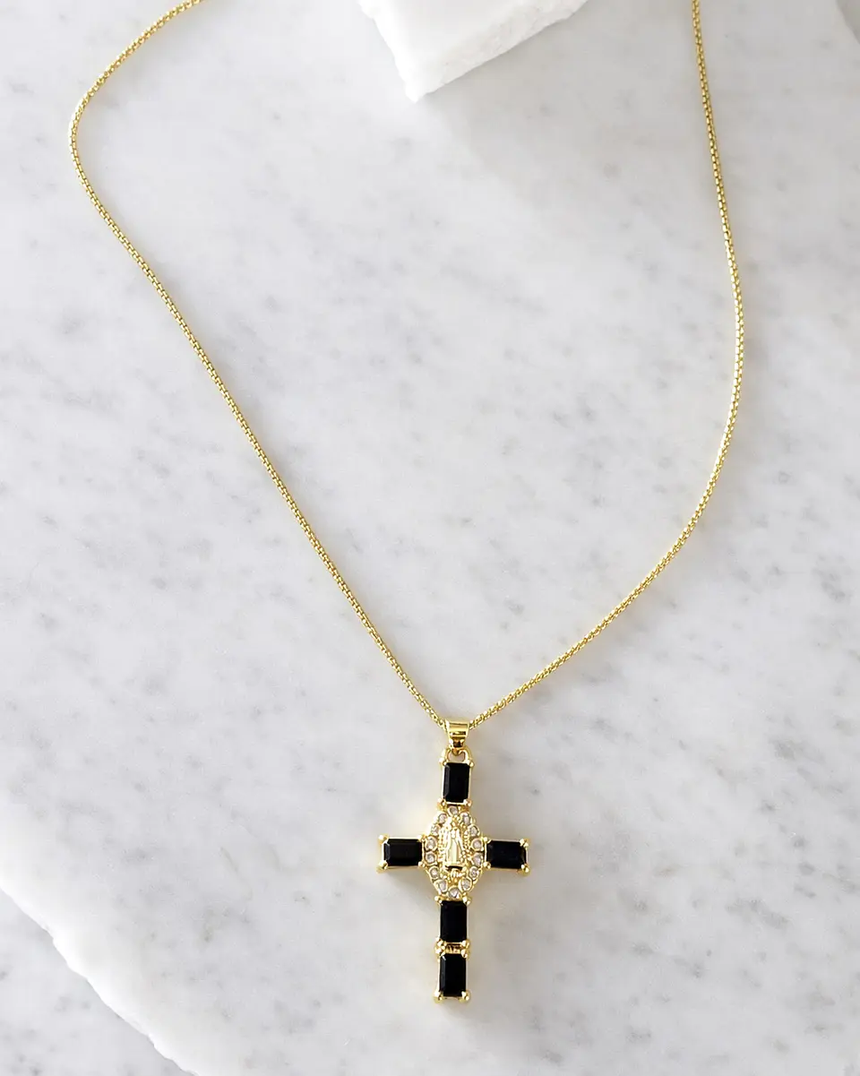 Collar Cadena Cruz Cristales Black Gold 4