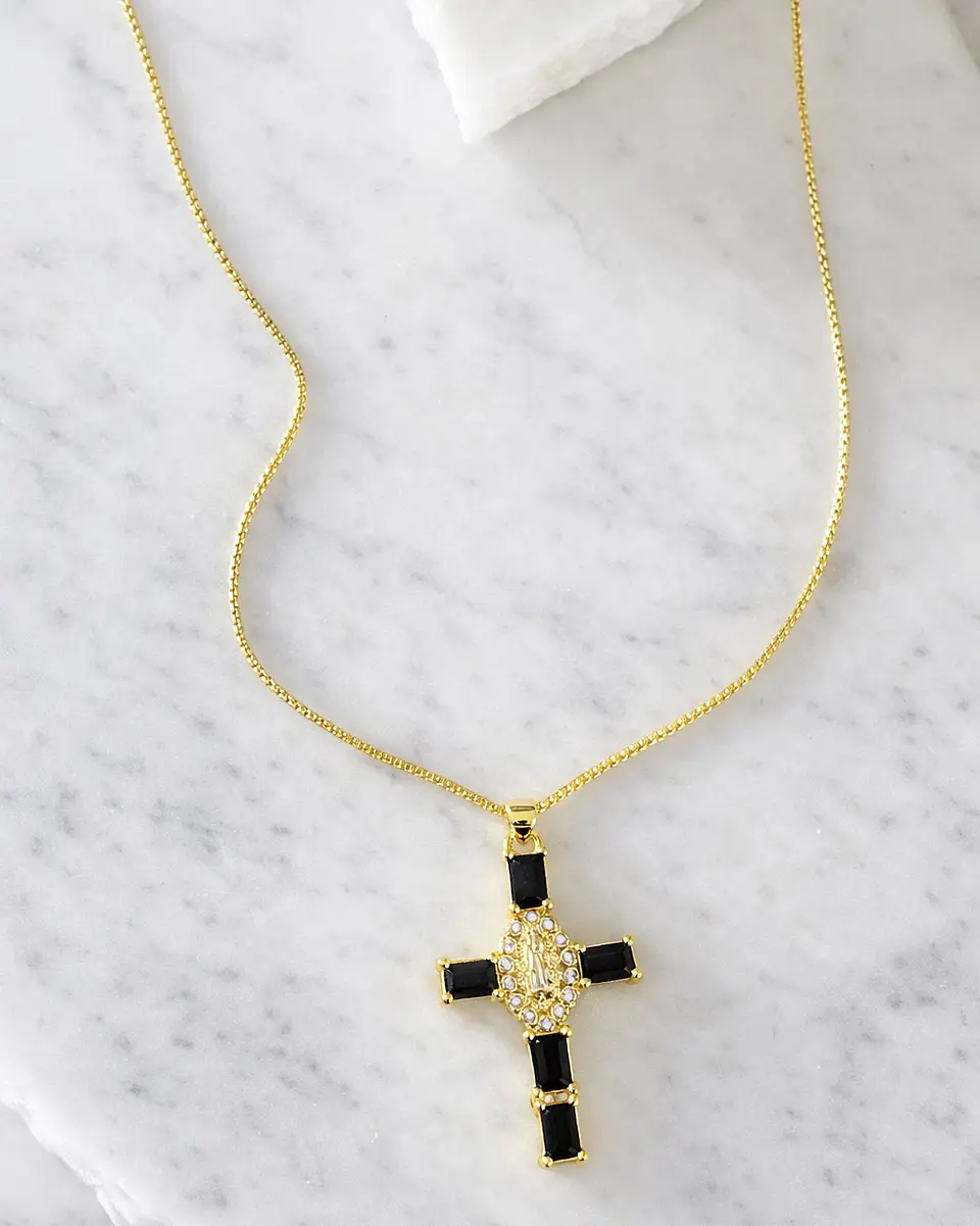 Collar Cadena Cruz Cristales Black Gold 2