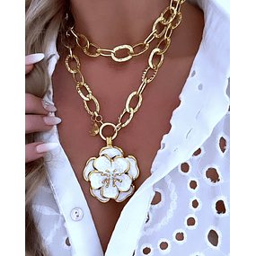 Collar XL Maxi Camelia White Esmaltada Gold 
