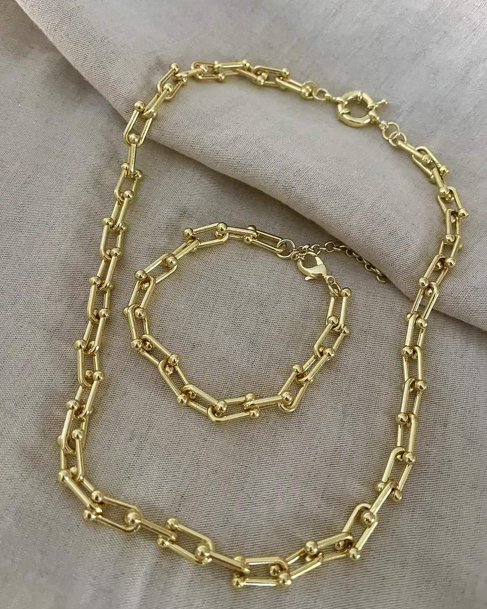 Conjunto Collar Cadena Tiffany + Pulsera Tiffany gold   2