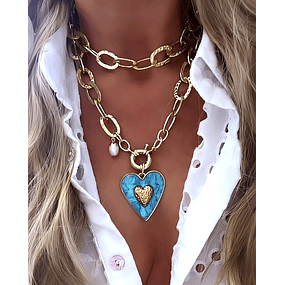 Collar XL Maxi Corazón Turquesa Maxi Eslabones Gold