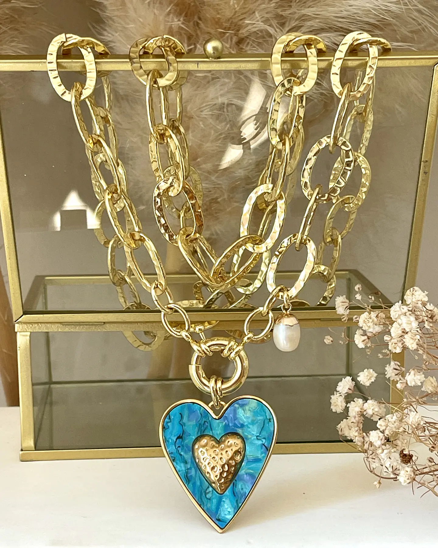 Collar XL Maxi Corazón Turquesa Maxi Eslabones Gold 2